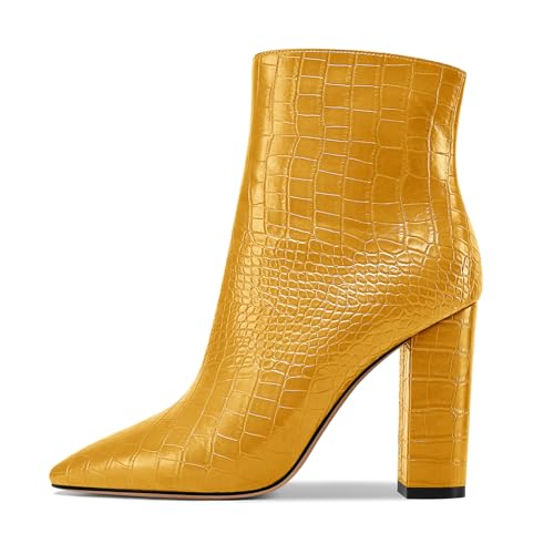 Castamere Womens High Block Heels Ankle Boots Pointed Toe Slip-on Boot with Zipper 10CM Heels
