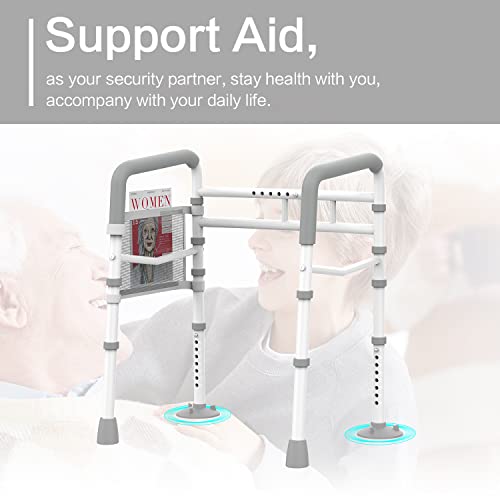 Agrish Stand Alone Toilet Safety Rail - Adjustable Width & Height Fit Any Toilet, Medical Toilet Frame For Elderly Handicap Disabled, Folding Handrails With Storage And Padded Handles(White Grey) #TOP1
