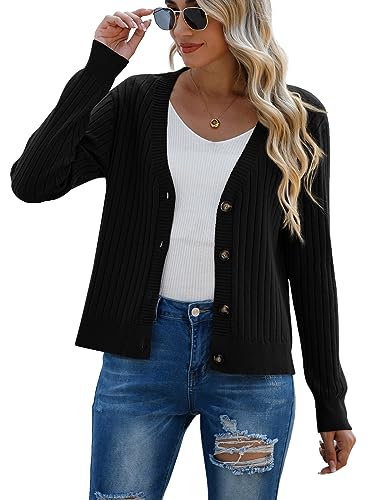 Image of Women's Long Sleeve Cardigan Sweaters Casual V Neck Soft Knit Jacket Button Down Cardigan for Women Winter Fall