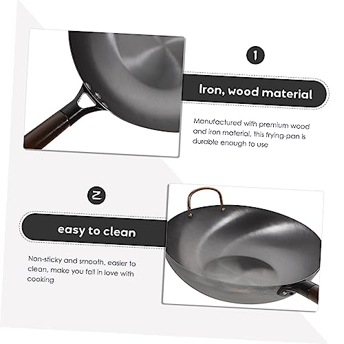 Wok de hierro con mango de madera para cocinar miniatura 4