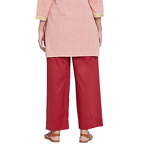 Image of GO COLORS Women Blue Stripe Cotton Wide Pants