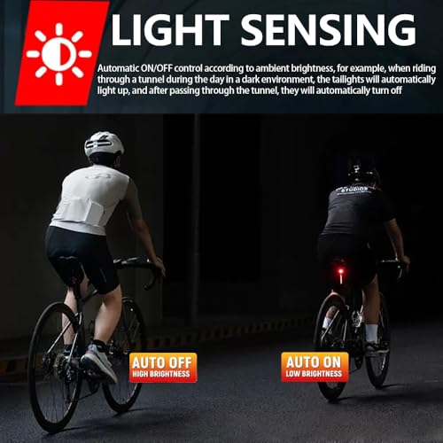 Smart Bike Tail Light,120 Lumen Bicycle Tail Light. Brake Sensing Rear Lights, Auto On/Off, Waterproof, USB Rechargeable, Ultra Bright LED Warning Back Bicycle Flashlight, Cycling Safety Accessories