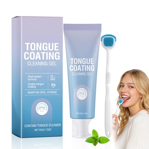 Tongue Cleaning Kit, Tongue Cleaning Gel with Brush, Oral Hygiene Tool for Fresh Breath, Fresh Mint Tongue Cleaner Gel for Daily Use, Reducing Bad Breath & Oral Care
