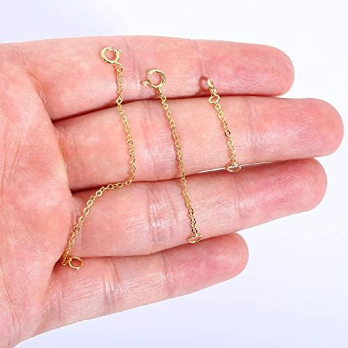 Gold Extender Chain, Gold Chain Extender for Necklace Bracelet Anklet, 14k Gold Plated Sterling Silver Cable Curb Link Chain Extender Thin Silver Box Chain Extension for Jewellery Making