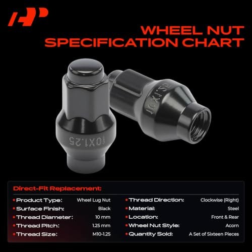 Image of A-Premium 16PCS 10x1.25mm Wheel Lug Nuts Compatible with Honda 1981-1989 /1995-2022 & Arctic Cat 2001-2017 & Bombardier 1999-2006 & Can-Am 2007-2022 & Kawasaki & Polaris & Suzuki & Yamaha, Front & Rear