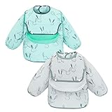 Weich, Wasserfest und Abwischbar - Super stylisch am Esstisch! Das hübsche Langarm-Lätzchen ist die Oberkörper nahezu vollständig geschützt - ideal für erste, selbstständige Essversuche