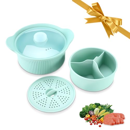 Image of Microwave Vegetable Steamer, Silicone Microwave Cooker, Vegetable Basket for Broccoli, Rice, Eggs & Baby Food, Double Layer Food Cooker, Healthy Cooking, Dishwasher Safe
