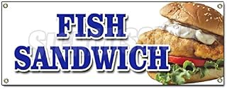Fish Sandwich Banner Sign Haddock cod Fresh deep Fried Beer Battered