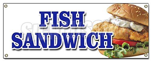 Fish Sandwich Banner Sign Haddock cod Fresh deep Fried Beer Battered