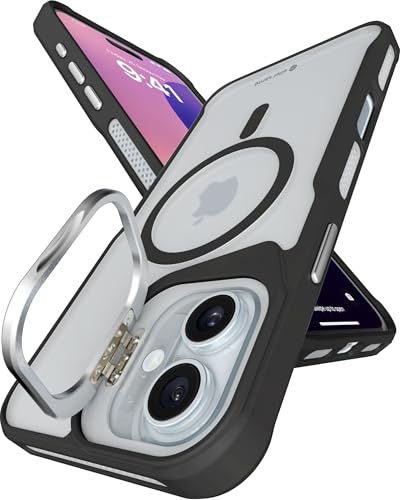 Image of eller sante Roxane Magpro Back Cover Case for iPhone 16 Plus Scratch Resistant Camera Screen Protector TPU Shockproof with Stand Holder Mag-Safe Wireless Charging- Black