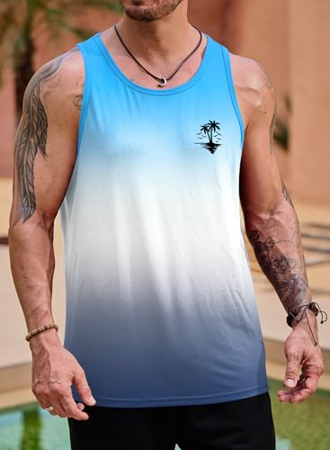 Image of VOGSTART Mens Hawaiian Beach Tank Tops Summer Vacation Muscle Top Graphic Sleeveless Shirts (S-3XL)