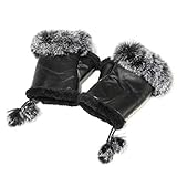Winter Fuzzy Furry Leather Mittens - Warm Faux Fur Lined Gloves for Women