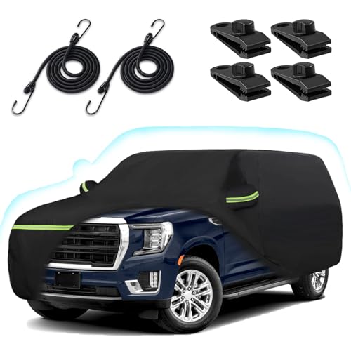 Car Cover for 2007-2026 Chevrolet Tahoe/Cadillac Escalade/GMC Yukon, 6 Layers Heavy Duty Waterproof Sun Rain UV Dust Snow Protection Outdoor Tahoe Car Cover with Cotton Lining and Zipper Door-Black