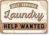 SmartSign “Self Service Laundry Help Wanted” Vintage Metal Sign, 10 x 14 inch, 40 mil Laminated Rustproof Aluminum, Rustic Laundry Décor for Laundry Room, Multicolor, Made in USA
