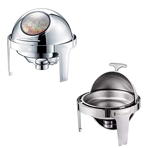 hyywmgx Chafing Dish mit sichtbarem Fenster, Edelstahl Roll-Top Round Chafer Buffetwärmer-Set mit Speisenschale… – Bild 5