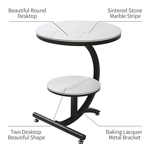 Hmtjlf Modern Round 19.6 Inch Living Room Coffee Table, Marble Striped Top And Metal Frame Sofa Table End Table, Bedroom Simple Nightstand Modern Furniture (White And Black) #TOP4