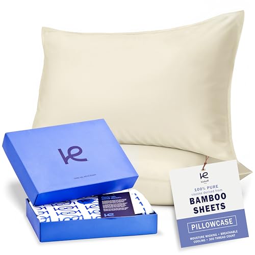 Kickoff Viscose Bamboo Pillowcase, Queen, Set of 2, 100% Organic Hidden Zippered Viscose Bamboo Pillow Case Queen Size, Cooling Pillow Cover for Hot Sleepers (20"x30" Buttercream) by Kickoff Home - Used condition - US$20.48