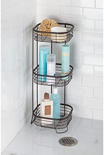 mDesign Shower Corner Shelf - Practical Corner Shower Caddy for Shampoo, Shower Gel, Towels etc. - Freestanding Shower Caddy with 3 Levels of Stainless Steel - Bronze