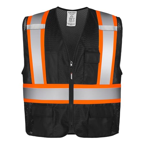 Image of KAYGO Reflective High Vis Safety Vest with Pockets for Men and Women KG0100 | Breathable Polyester Lightweight, Two-Tone, for Construction, Warehouse, Surveying, Cycling, Machine Washable