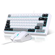 Snpurdiri Wired Keyboard and Mouse Combo,81 Keys Compact Mechanical Keyboard,Retro Round Keycaps Ice Blue Backlit Gaming Keyboard for Laptop,Easy to Carry on Business Trip Black Grey White