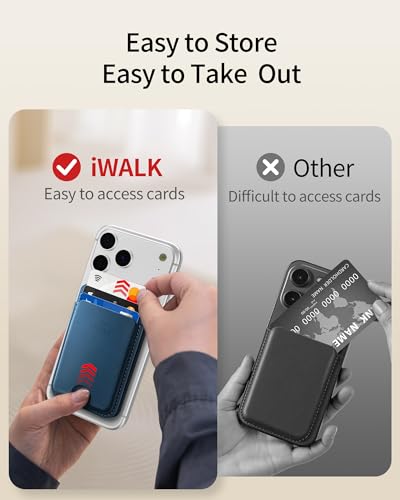 Image of iWALK Stronger Magnetic Wallet, Upgraded for MagSafe Wallet, RFID Blocking, 5 Card Holder with Adjustable Stand, Slim Leather Phone Wallets for iPhone 16 /15 /14 /13 /12 Series, iPhone Wallets Navy Blue