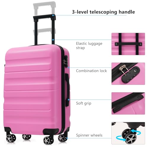 6-Piece ABS Hardshell Luggage Set - Lightweight & Durable Suitcases with Dual Spinner Wheels, Carry-On & Check-In Sizes for Travel & Business(Pink)3