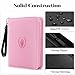 Fabmaker Premium 4 Pocket Zip Card Binder, Trading Card Binder for 320 Cards, Portable PU Card Collection Binder, Collector Card Album Folder for Game & Sports Cards (Pink)