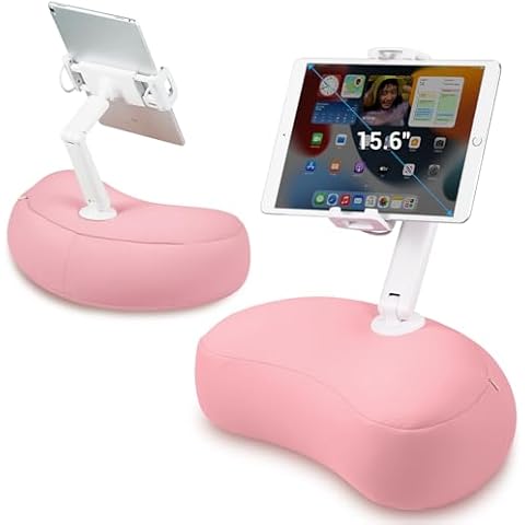 NEARPOW Kindle Pillow Stand, Tablet Stand with Pillow Compatible with 4.7"-15.6" iPad,iPhone, Samsung, Google, 360°Adjustable Phone Pillow Holder for Bed with Soft Bean Bag, Pregnancy & Child Friendly Cover