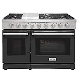 KOSTCH 48 Inch Pro-Style Liquid Propane Gas Range with 6 Burners & 1 Griddle Cooktop, Double 4.6 cu. ft. and 2.2 cu. ft. Oven, in Stainless Steel - with NG/LPG Convertible Kit (Black)