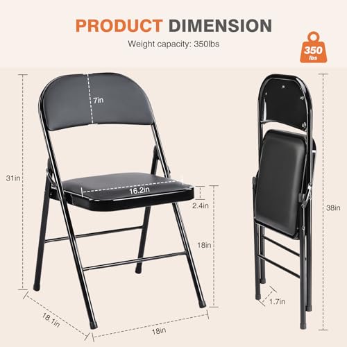 Sweetcrispy HJ2-ZDY01-12PBK Folding Chair 12 Pack, Leather Padded Folding Chairs, Sturdy Metal Foldable Chairs thumb #2