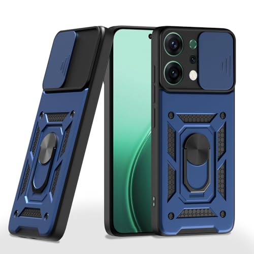 Image of Pikkme Back Cover for Oppo Reno 14 5G | Sliding Camera Shield with Ring Stand | D10 Full Camera Protection Bumper Case (Blue)