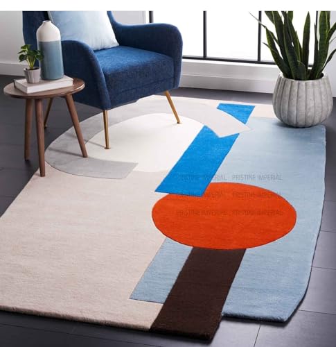 Image of Hand Tufted Irregular Unshaped Designer Woolen Carpets for Living Room Bedroom and Hall Size 4x6 Feet (120x180 cm) Color B1 Multi