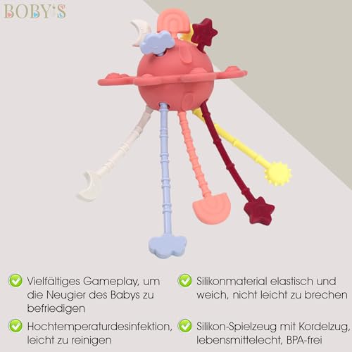 BOBY´S Activity Greifball, Sensorischer Beißring, Motorik-Spielzeug, Montessori-Frühbildung für Babys von 0-36 Monaten (Rot)