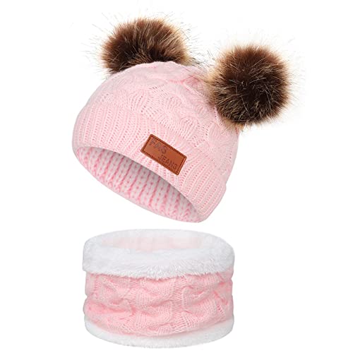 ALCRISP Unisex Bonnet Snood Écharpe pour Enfants bébé Chaleureux Pompon Bonnet Fille bébé 1-3 Ans Hiver Chaud Tricot Beanie Chapeau Tube Écharpe Doublure en Polaire Cercle Écharpe pour garçon Cover