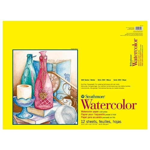 Strathmore 300 Series Watercolor Paper Pad, Tape Bound, 18x24 inches, 12 Sheets (140lb/300g) - Artist Paper for Adults and Students - Watercolors, Mixed Media, Markers and Art Journaling