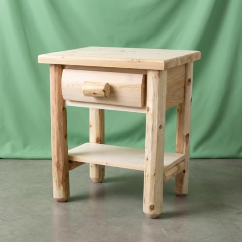 Log Nightstand [1 Drawer] - Unfinished/Dovetail / 100% Solid Wood/Amish Handcrafted in USA
