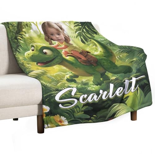Personalized Dinosaur Blanket for Boys Girls, Custom Photo Face Dino Throw Blankets, Customized Baby Blanket for Kids Girls Boys Dinosaur Lovers, Dinosaur Gifts for Infant Newborn Christmas Birthday