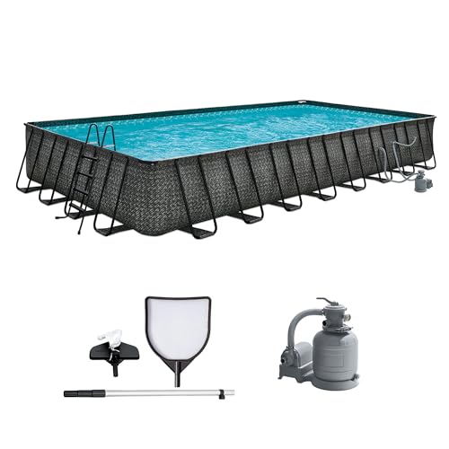 Funsicle Oasis Designer 32' x 16' x 52" Rectangular Above Ground Swimming Pool Set with Sand Filter Pump, Ladder & Maintenance Kit – Easy Setup for Backyard Fun