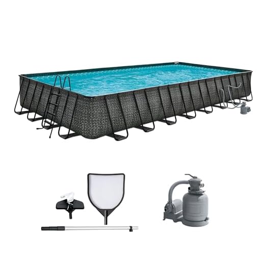 Funsicle 32' x 16' x 52" Oasis Designer Outdoor Rectangular Frame Above Ground Swimming Pool Set w/Accessories & Maintenance Kit, Dark Herringbone Gray
