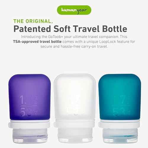Image of humangear GoToob+ Bottles - Silicone Leak-Proof Travel Tubes for Toiletries, Camping & TSA Carry-On (3-Pack), Small (1.7 fl oz; 53ml), Clear /Purple /Teal