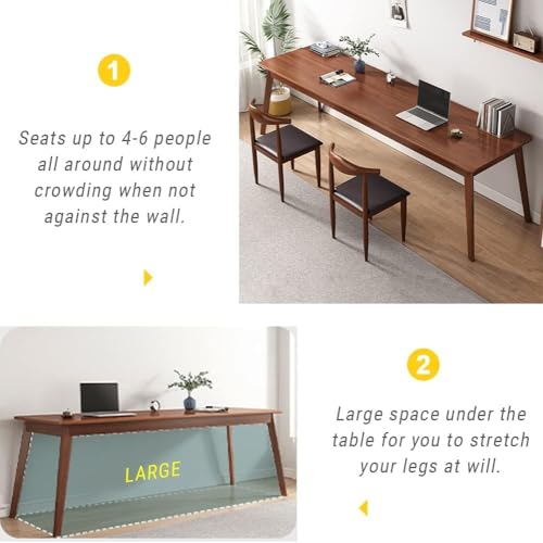Image of Modern Long Wooden Computer Desk, Natura; Brown Writing Table for Home Office, Minimalist Design,71 inch Simple Modern Extra Long 2-Person Wood Computer