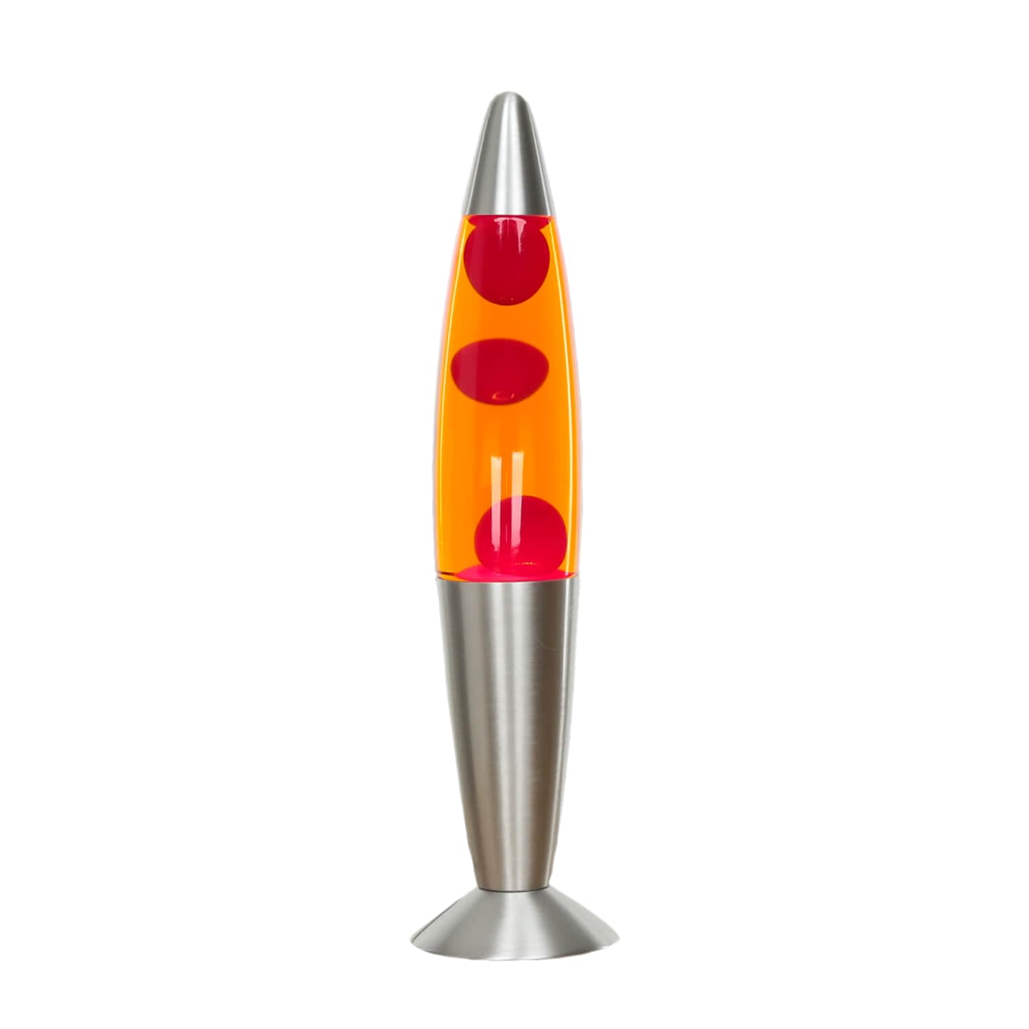 Lampada lava in vetro e alluminio color argento, arancione e rosso per soggiorno, H:36 cm, G9, inclusa lampadina, lampada da tavolo retro rilassante TIMMY