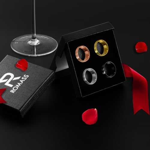 Romass 4Pcs Stainless Steel Rings for Men Women,Wedding Band Rings Bible Verse Silver/Black/Gold/Rose Gold 8MM Matte Surface,Beveled Polished Edge Mens Ring Gifts Jewelry Box 7-14 Inches by Romass - Image 6