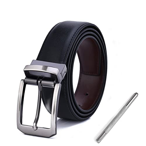 Gürtel Herren Ledergürtel,Wendegürtel Aus Leder Für Männer,Drehbare Dornschließe Freizeitgürtel Verstellbar Business Anzuggürtel,Jeansgürtel Für Verdrehter Schnalle Breite 3,3cm, Gürtellänge 130 Cm Cover