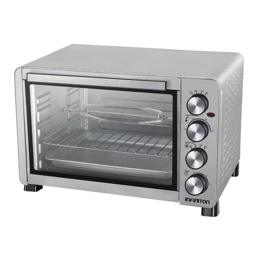 INFINITON HSM-A45G – Horno sobremesa, Plata, 45L, 2000W, Convección, Función asador, Rustidor, Doble acristalamiento, Luz interior, Temporizador 60 min.