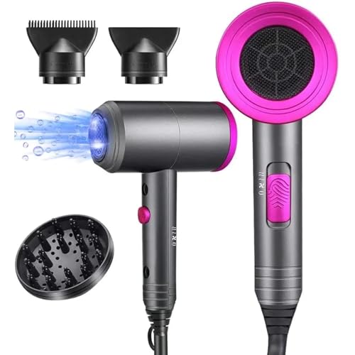 Secador Pelo Profesional Ionico - Secador Ionico Supersonic, Secador de Pelo Iónico Premium. Potencia 2000W. Super hair dryer. Fucsia. Boquillas y REGALO: Difusor