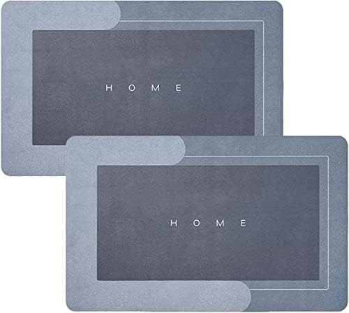 Super Absorbent Floor Mat,2 Pack Quick Drying Microfiber Bath Rugs Non-Slip Easy to Clean Bath Rugs (Square Blue, 24inX16in)