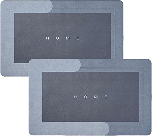 Super Absorbent Floor Mat,2 Pack Quick Drying Microfiber Bath Rugs Non-Slip Easy To Clean Bath Rugs (Square Blue, 24Inx16In) #TOP1