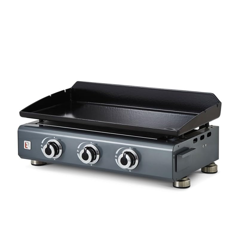 BRASERO - Plancha gaz Silvia II G 3 Feux Gun metal Brasero - Surface cuisson 67 x 34 cm - 3 brûleurs - Plaque fonte - Grille de réchauffement - Tiroir graisse - Jusqu'à 10 convives - 7,5 kW