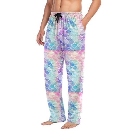 Men's Rainbow Mermaid Pajama Pants with Elastic Waistband | Soft Lounge Sleepwear | Breathable Sleep Pants for Home（543）4